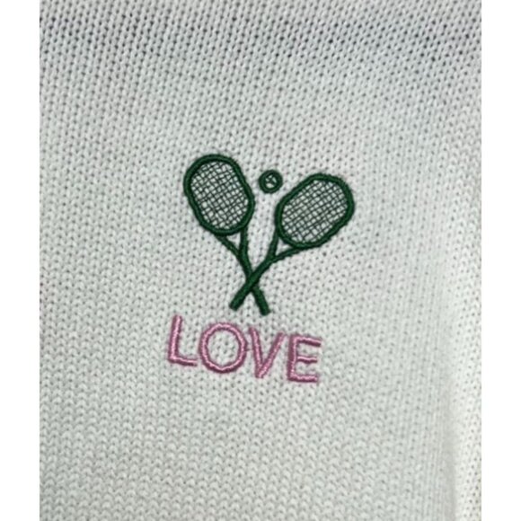 Brit NY White Crewneck Knit Sweater Tennis Racket Love Embroidery Size Medium - Picture 6 of 6